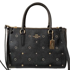 Coach Surrey Carryall With Grommets Style No. F82131 Black Leather Gold Hardware